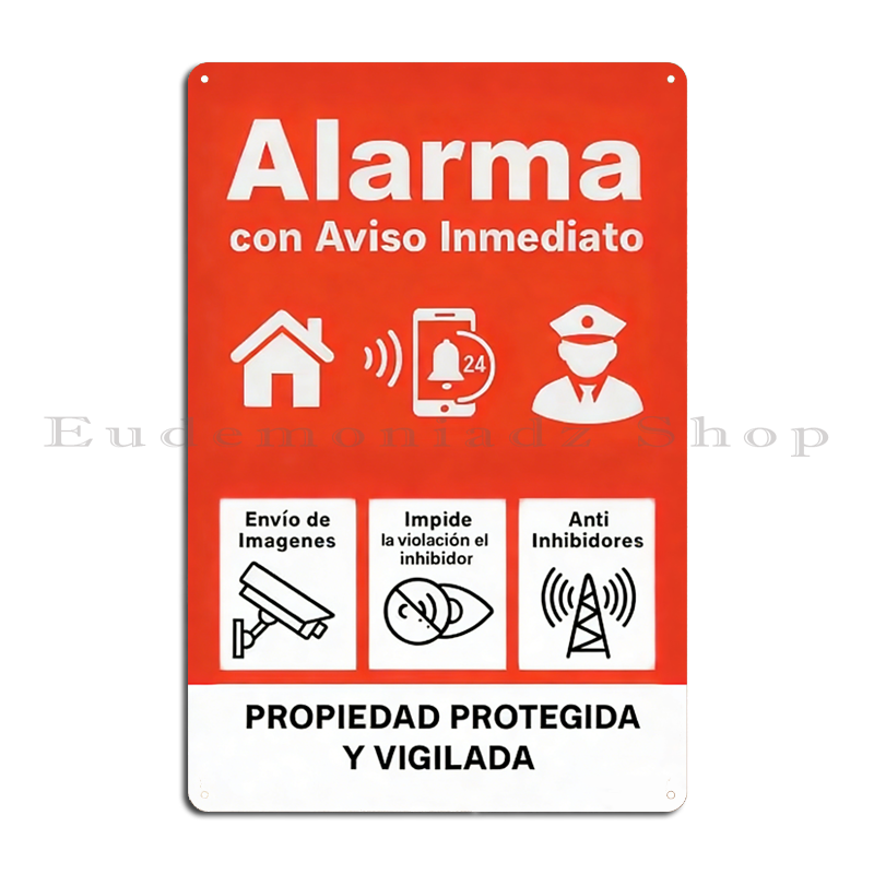 Home Security System - Plaque Métallique Rétro 24h Système d'Alarme,