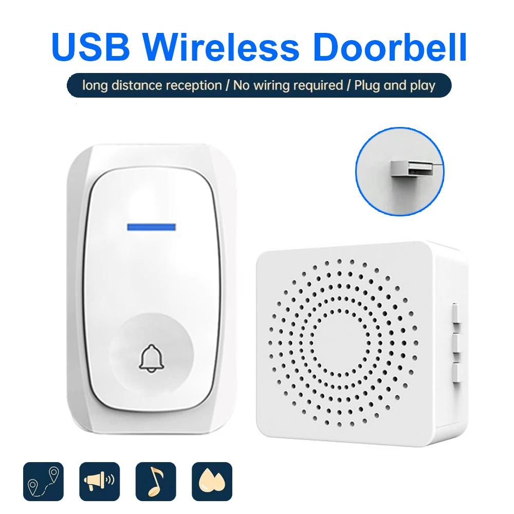 Home Security Bell - Sonnette de porte sans fil USB,
